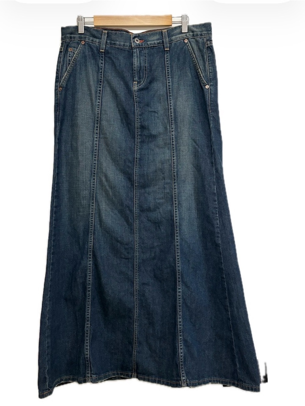 Lucky Brand Vintage Y2K Denim Maxi Skirt Destiny Made in USA Size 12/31 - Picture 2 of 14